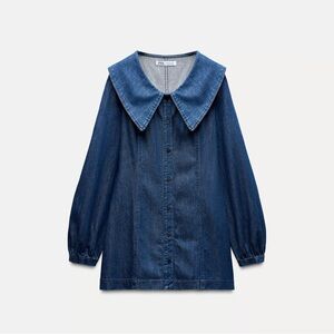 ZARA Denim TRF Dress with Oversized Collar | Size L | NWT